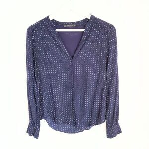 Zara Navy Square Dotted Long Sleeve Top Size M